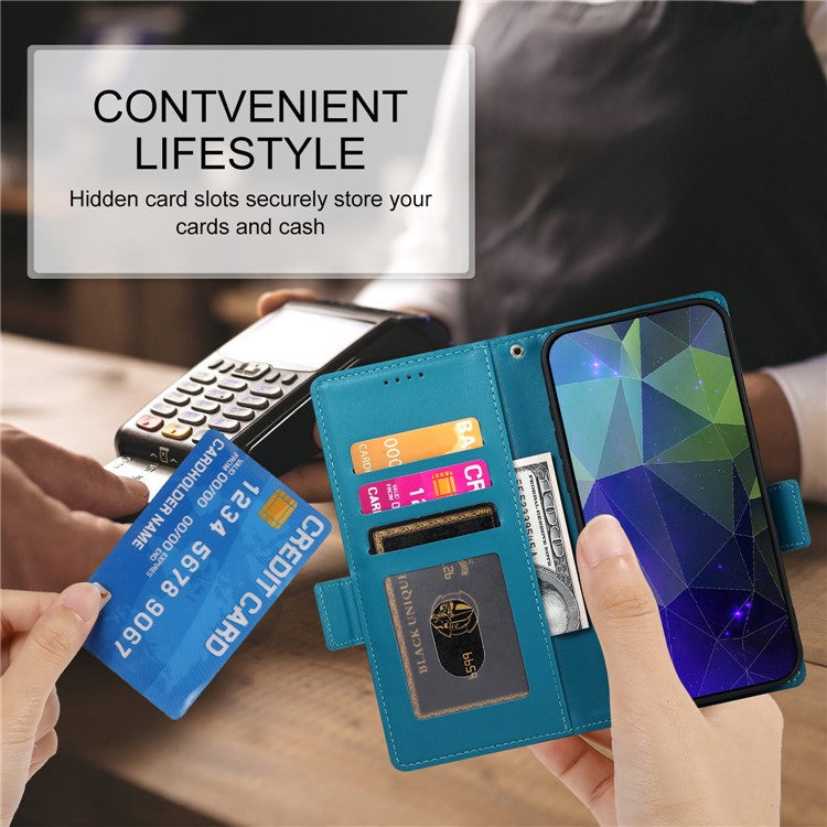 DF-010 For Realme C67 4G Case Leather Wallet Phone Cover with Magnetic Clasps - Blue