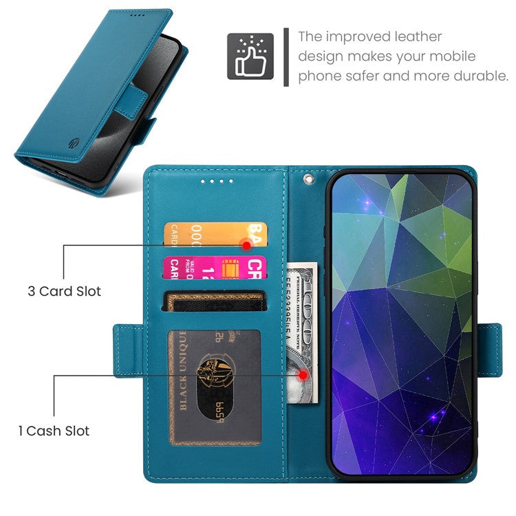 DF-010 For Realme C67 4G Case Leather Wallet Phone Cover with Magnetic Clasps - Blue