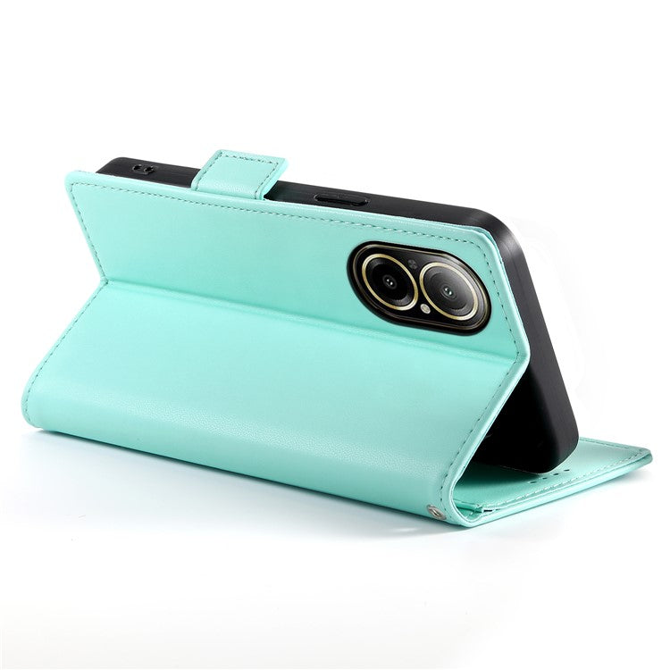 DF-010 For Realme C67 4G Case Leather Wallet Phone Cover with Magnetic Clasps - Mint Green