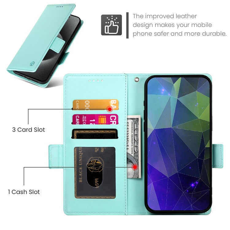 DF-010 For Realme C67 4G Case Leather Wallet Phone Cover with Magnetic Clasps - Mint Green