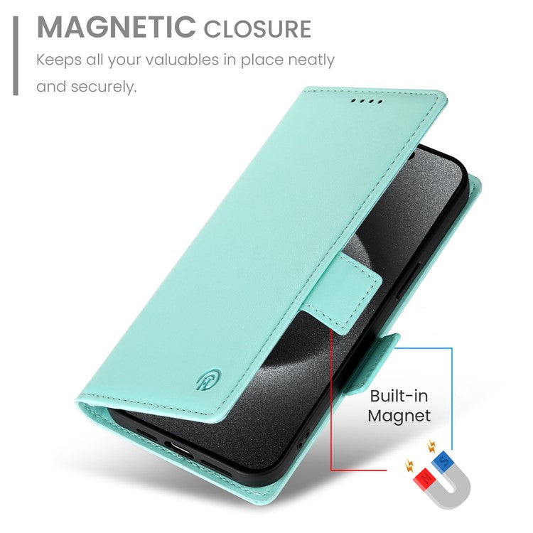 DF-010 For Realme C67 4G Case Leather Wallet Phone Cover with Magnetic Clasps - Mint Green