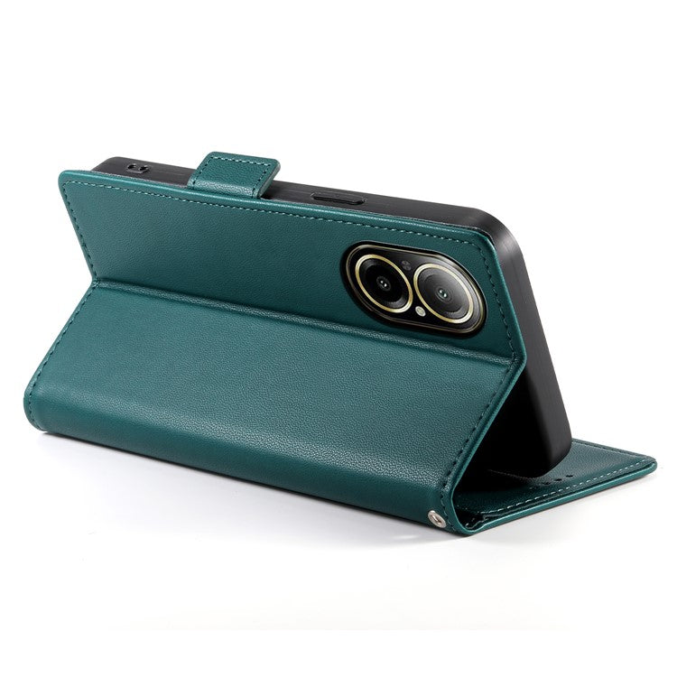 DF-010 For Realme C67 4G Case Leather Wallet Phone Cover with Magnetic Clasps - Blackish Green