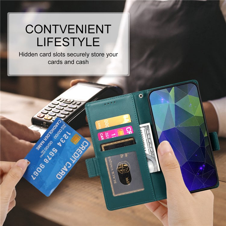 DF-010 For Realme C67 4G Case Leather Wallet Phone Cover with Magnetic Clasps - Blackish Green