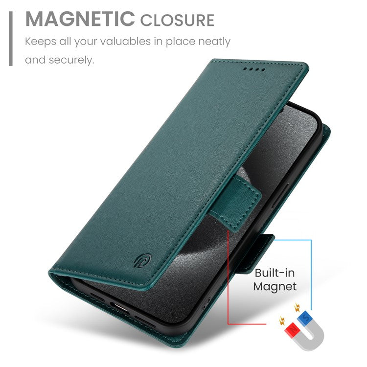 DF-010 For Realme C67 4G Case Leather Wallet Phone Cover with Magnetic Clasps - Blackish Green