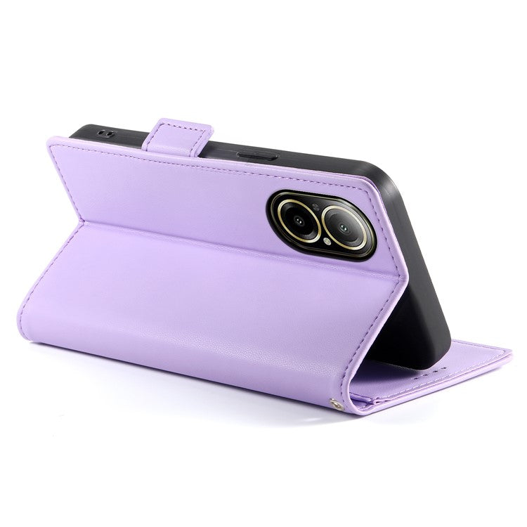 DF-010 For Realme C67 4G Case Leather Wallet Phone Cover with Magnetic Clasps - Purple