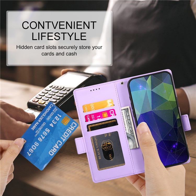 DF-010 For Realme C67 4G Case Leather Wallet Phone Cover with Magnetic Clasps - Purple