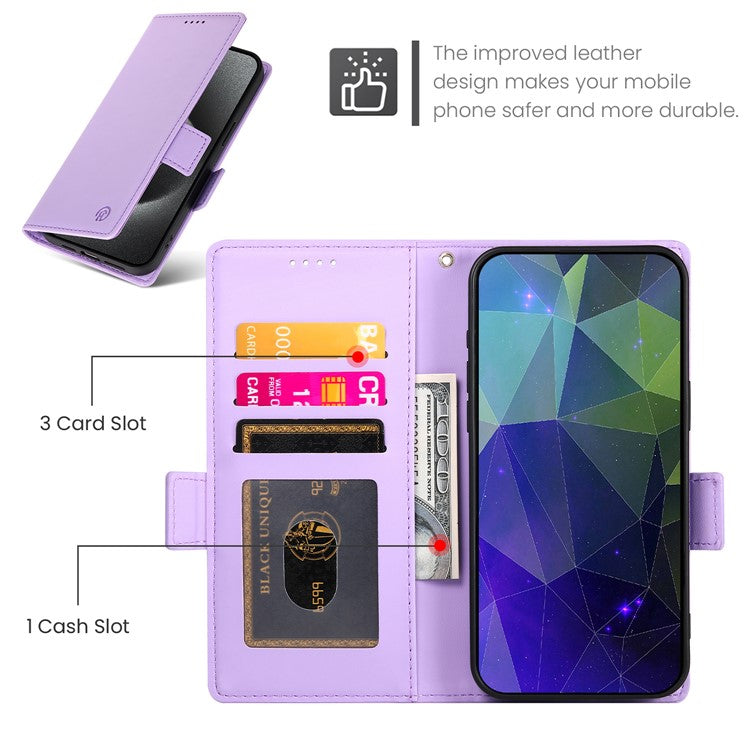 DF-010 For Realme C67 4G Case Leather Wallet Phone Cover with Magnetic Clasps - Purple
