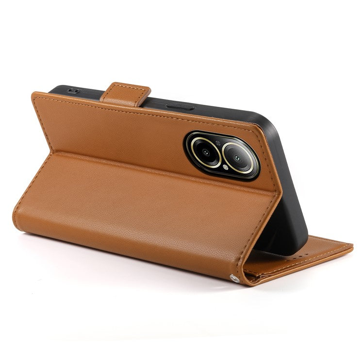 DF-010 For Realme C67 4G Case Leather Wallet Phone Cover with Magnetic Clasps - Brown