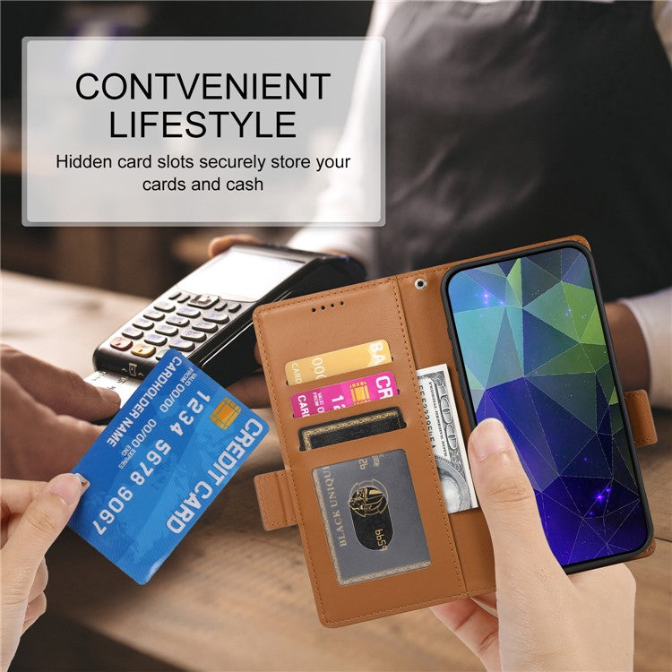 DF-010 For Realme C67 4G Case Leather Wallet Phone Cover with Magnetic Clasps - Brown