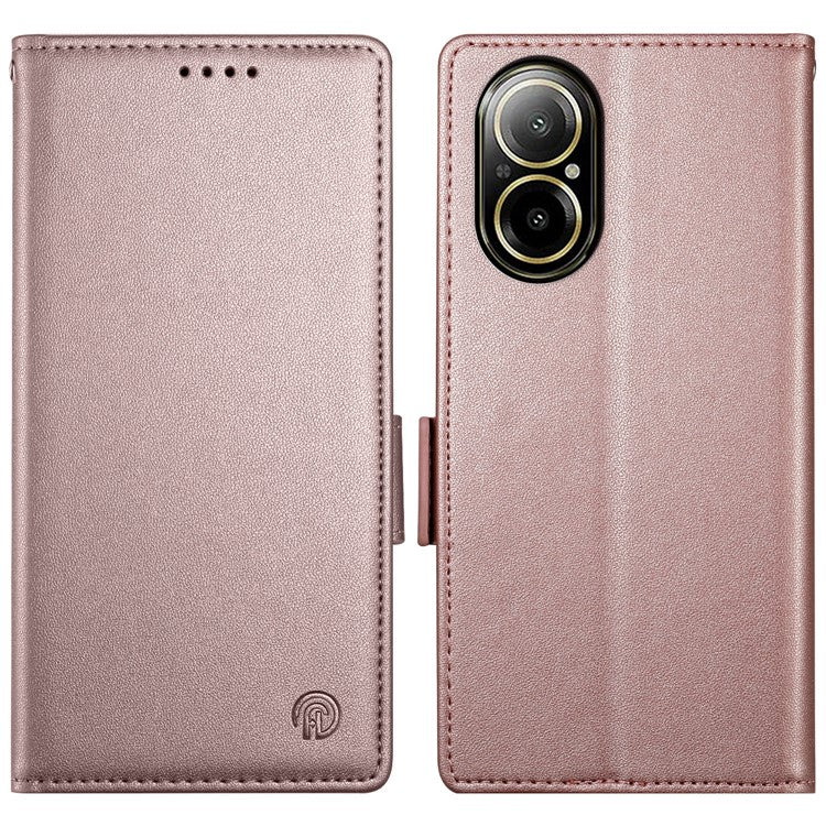 DF-010 For Realme C67 4G Case Leather Wallet Phone Cover with Magnetic Clasps - Rose Gold