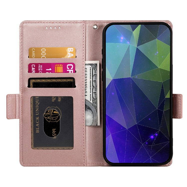 DF-010 For Realme C67 4G Case Leather Wallet Phone Cover with Magnetic Clasps - Rose Gold