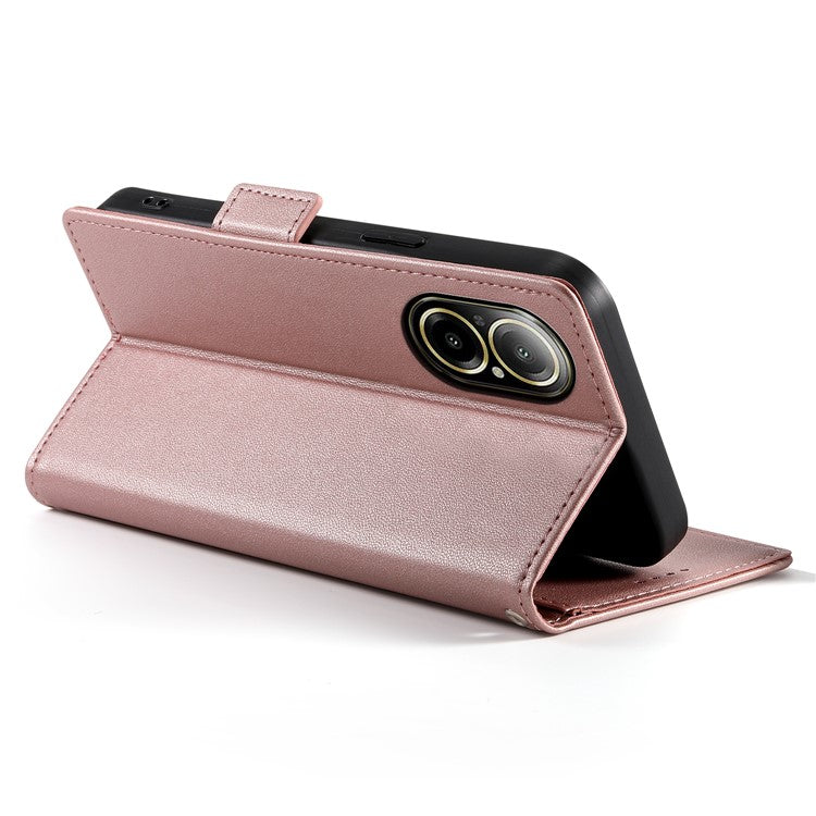 DF-010 For Realme C67 4G Case Leather Wallet Phone Cover with Magnetic Clasps - Rose Gold