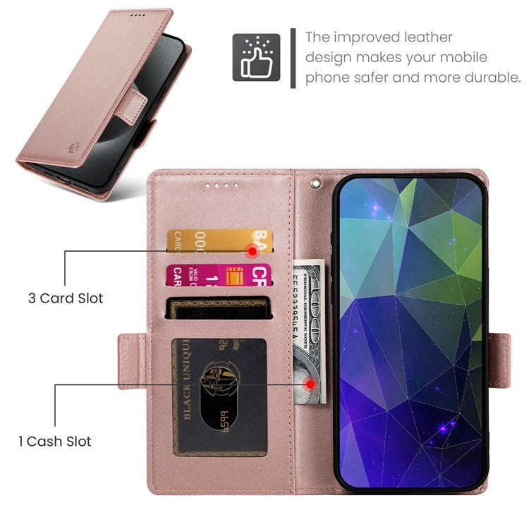 DF-010 For Realme C67 4G Case Leather Wallet Phone Cover with Magnetic Clasps - Rose Gold