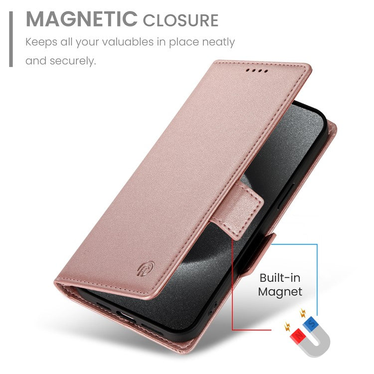 DF-010 For Realme C67 4G Case Leather Wallet Phone Cover with Magnetic Clasps - Rose Gold
