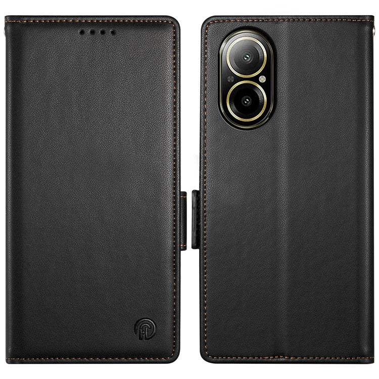 DF-010 For Realme C67 4G Case Leather Wallet Phone Cover with Magnetic Clasps - Black