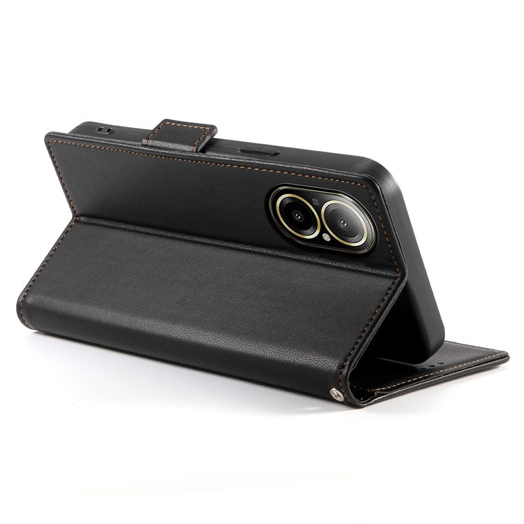 DF-010 For Realme C67 4G Case Leather Wallet Phone Cover with Magnetic Clasps - Black