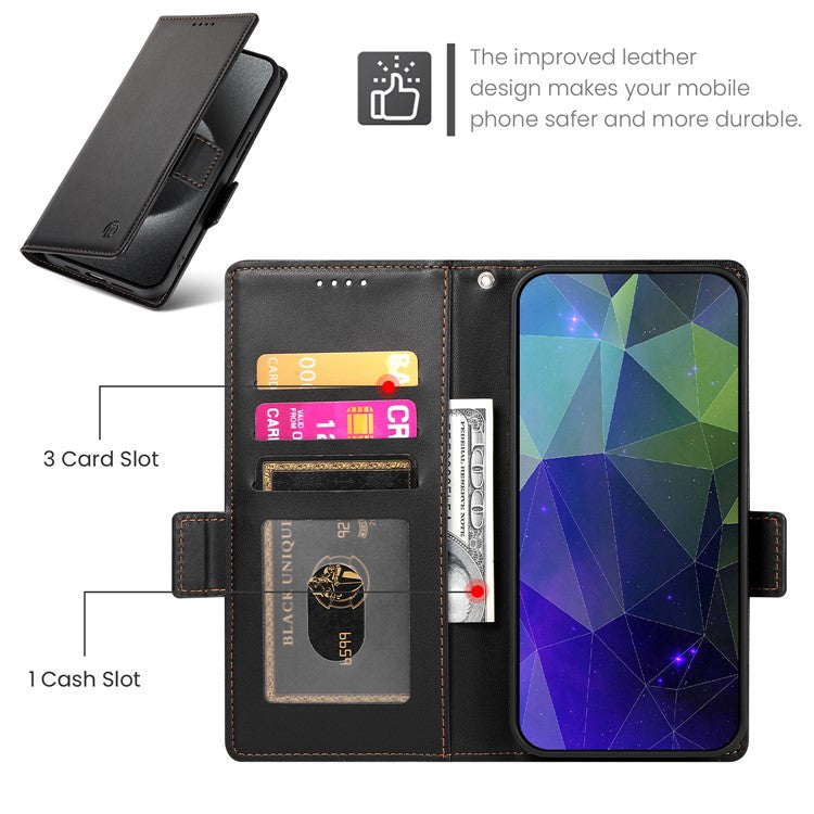 DF-010 For Realme C67 4G Case Leather Wallet Phone Cover with Magnetic Clasps - Black