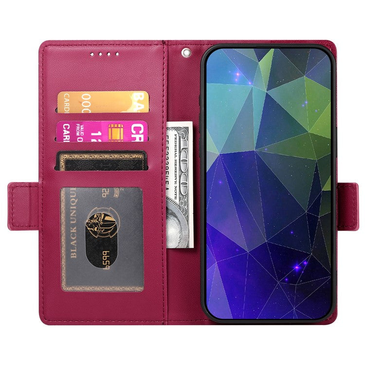 DF-010 For Realme C67 4G Case Leather Wallet Phone Cover with Magnetic Clasps - Wine Red