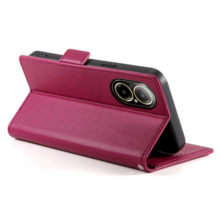 DF-010 For Realme C67 4G Case Leather Wallet Phone Cover with Magnetic Clasps - Wine Red