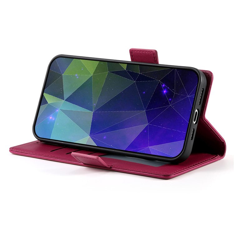 DF-010 For Realme C67 4G Case Leather Wallet Phone Cover with Magnetic Clasps - Wine Red
