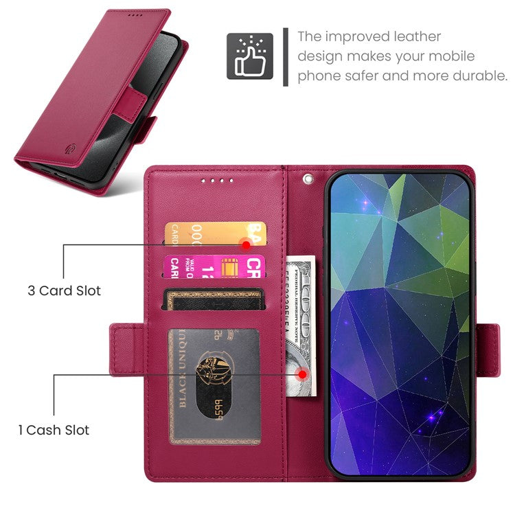 DF-010 For Realme C67 4G Case Leather Wallet Phone Cover with Magnetic Clasps - Wine Red
