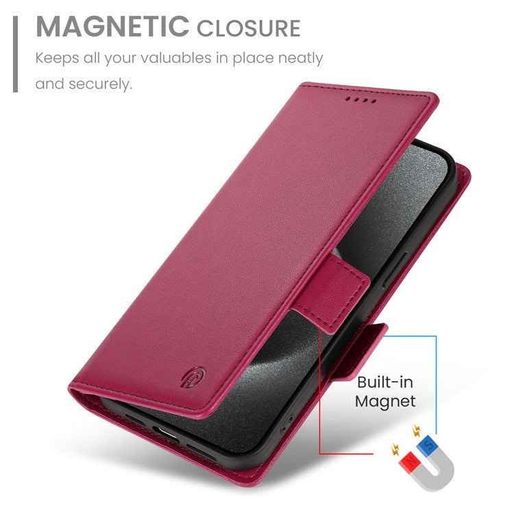 DF-010 For Realme C67 4G Case Leather Wallet Phone Cover with Magnetic Clasps - Wine Red