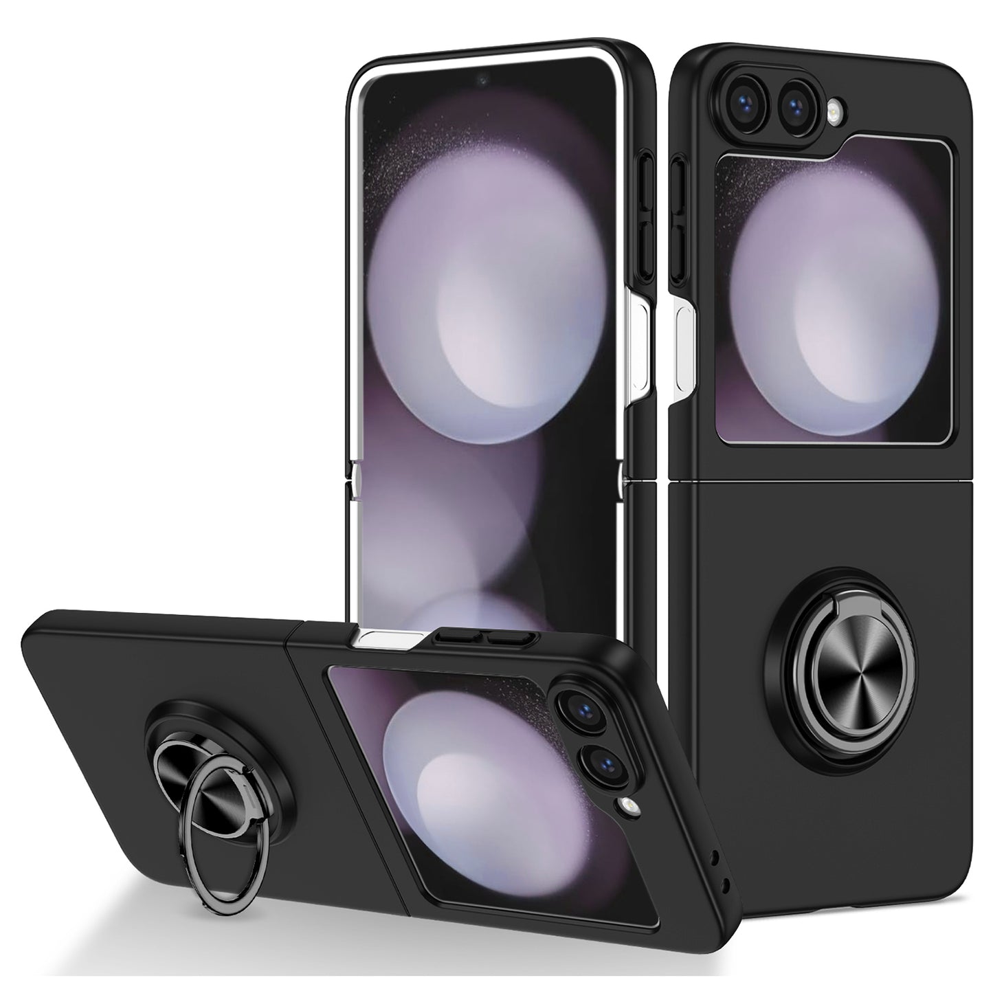 For Samsung Galaxy Z Flip6 5G Case Rotatable Ring Kickstand Hard PC Phone Cover - Black
