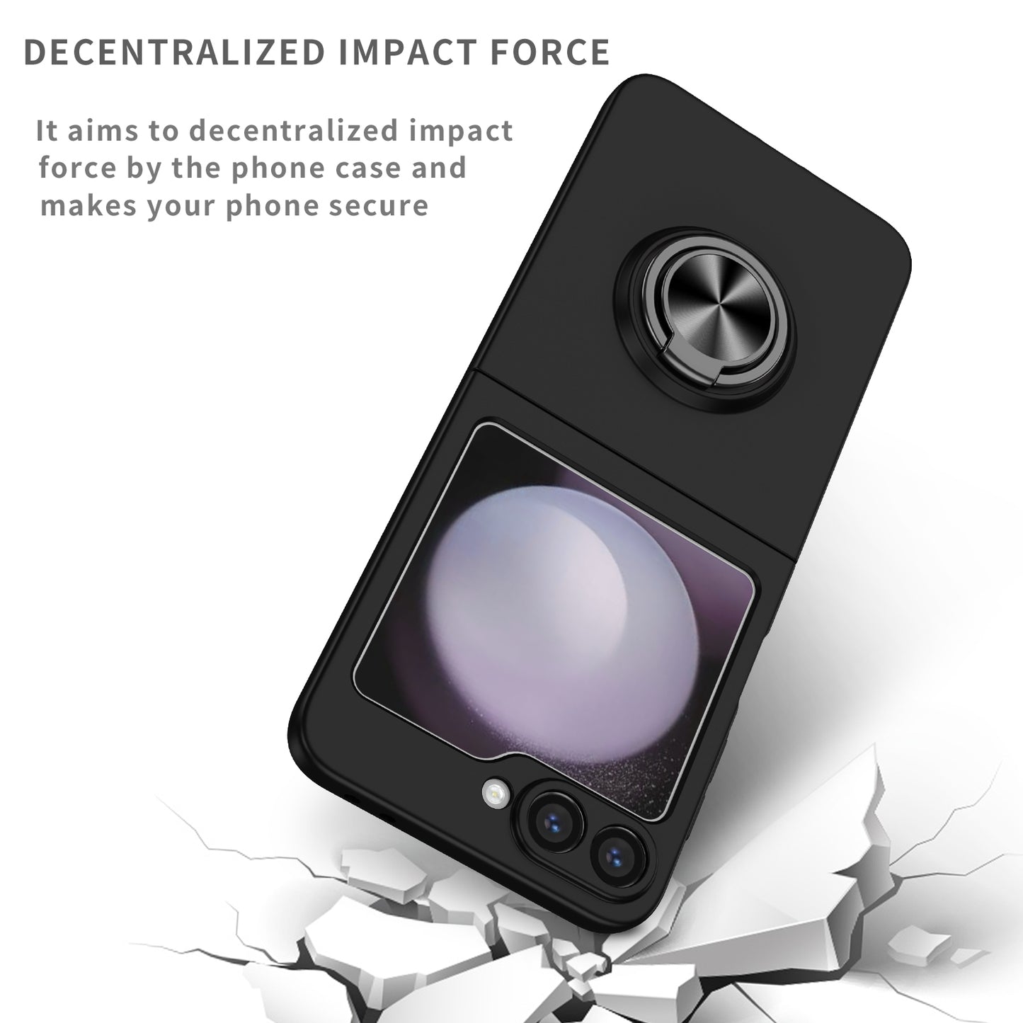For Samsung Galaxy Z Flip6 5G Case Rotatable Ring Kickstand Hard PC Phone Cover - Black