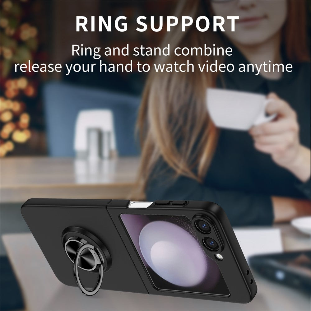 For Samsung Galaxy Z Flip7 FE 5G / Z Flip6 5G Case Rotatable Ring Kickstand Hard PC Phone Cover - Black