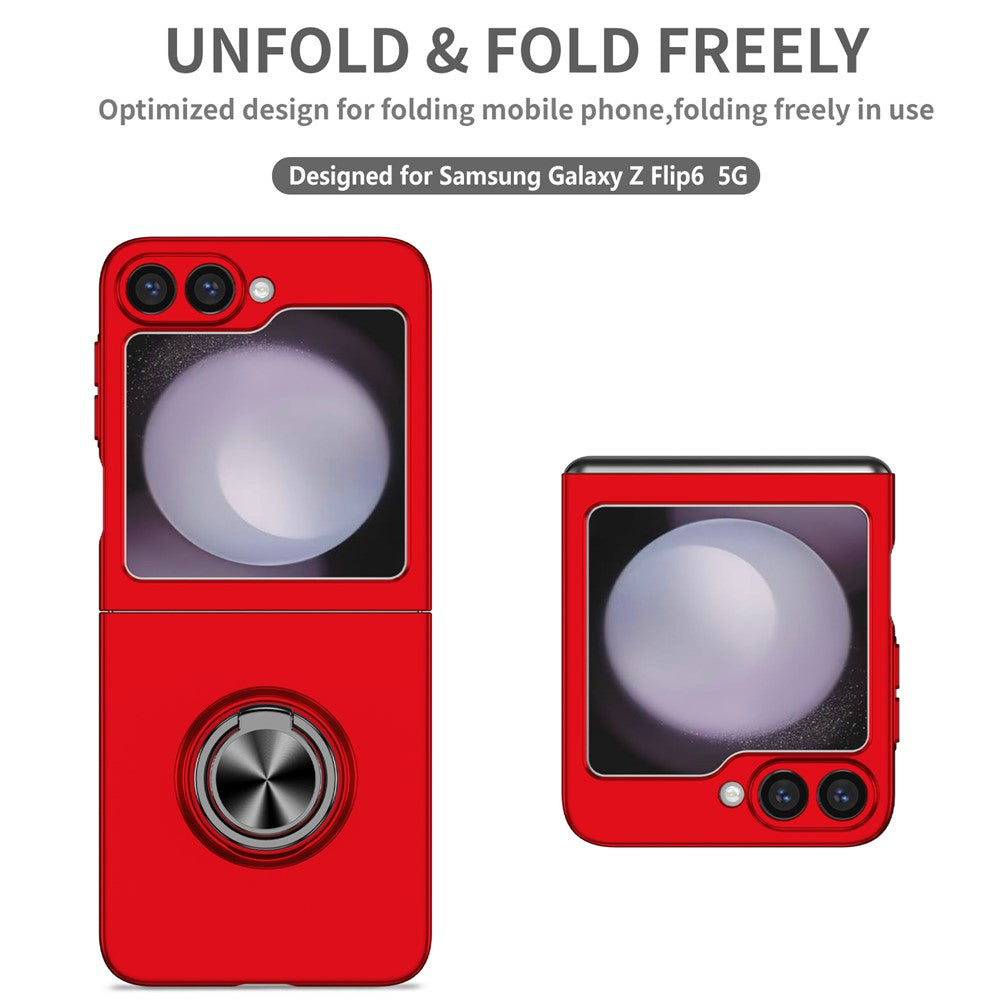 For Samsung Galaxy Z Flip7 FE 5G / Z Flip6 5G Case Rotatable Ring Kickstand Hard PC Phone Cover - Red