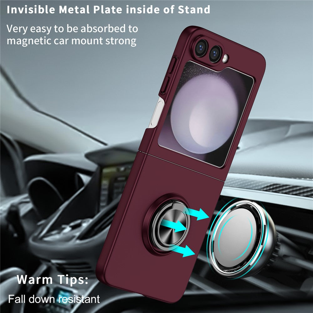 For Samsung Galaxy Z Flip7 FE 5G / Z Flip6 5G Case Rotatable Ring Kickstand Hard PC Phone Cover - Wine Red