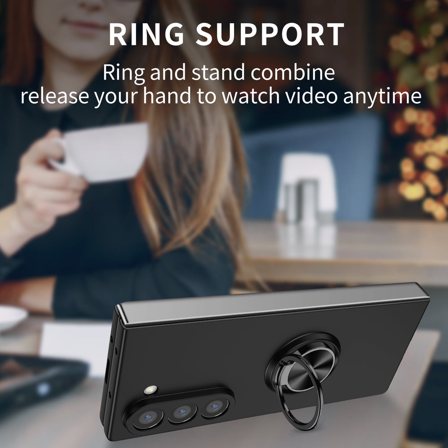For Samsung Galaxy Z Fold6 5G Case Ring Kickstand PC Phone Cover Support Car Mount - Black
