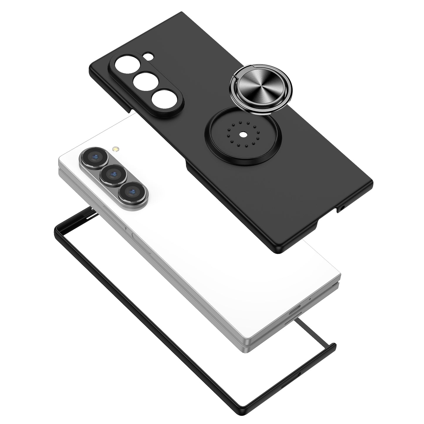 For Samsung Galaxy Z Fold6 5G Case Ring Kickstand PC Phone Cover Support Car Mount - Black