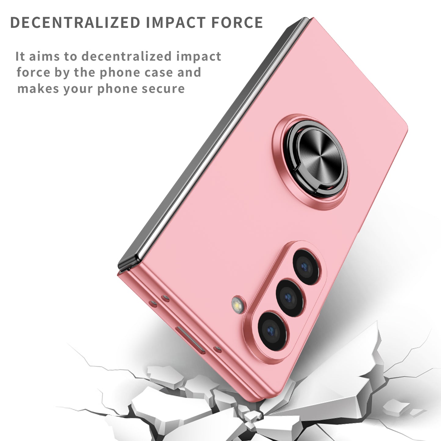 For Samsung Galaxy Z Fold6 5G Case Ring Kickstand PC Phone Cover Support Car Mount - Pink