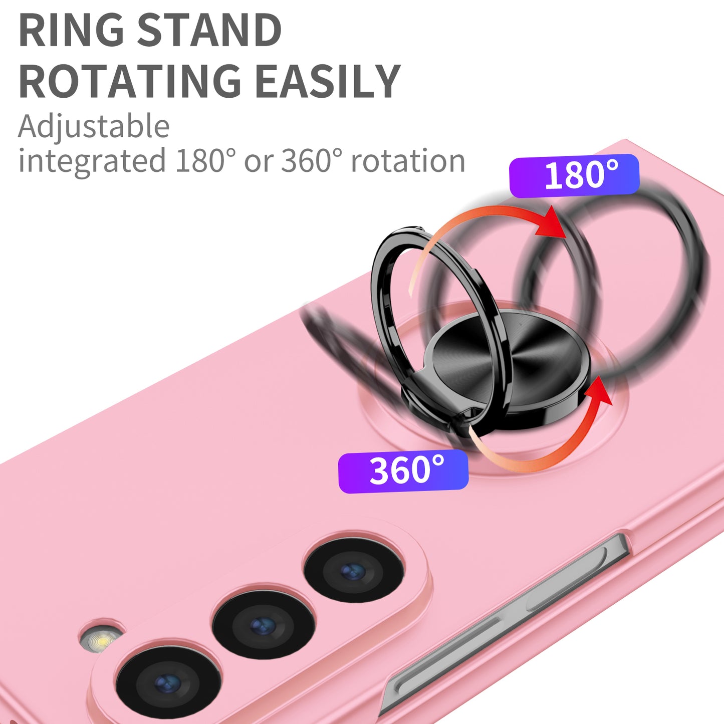 For Samsung Galaxy Z Fold6 5G Case Ring Kickstand PC Phone Cover Support Car Mount - Pink