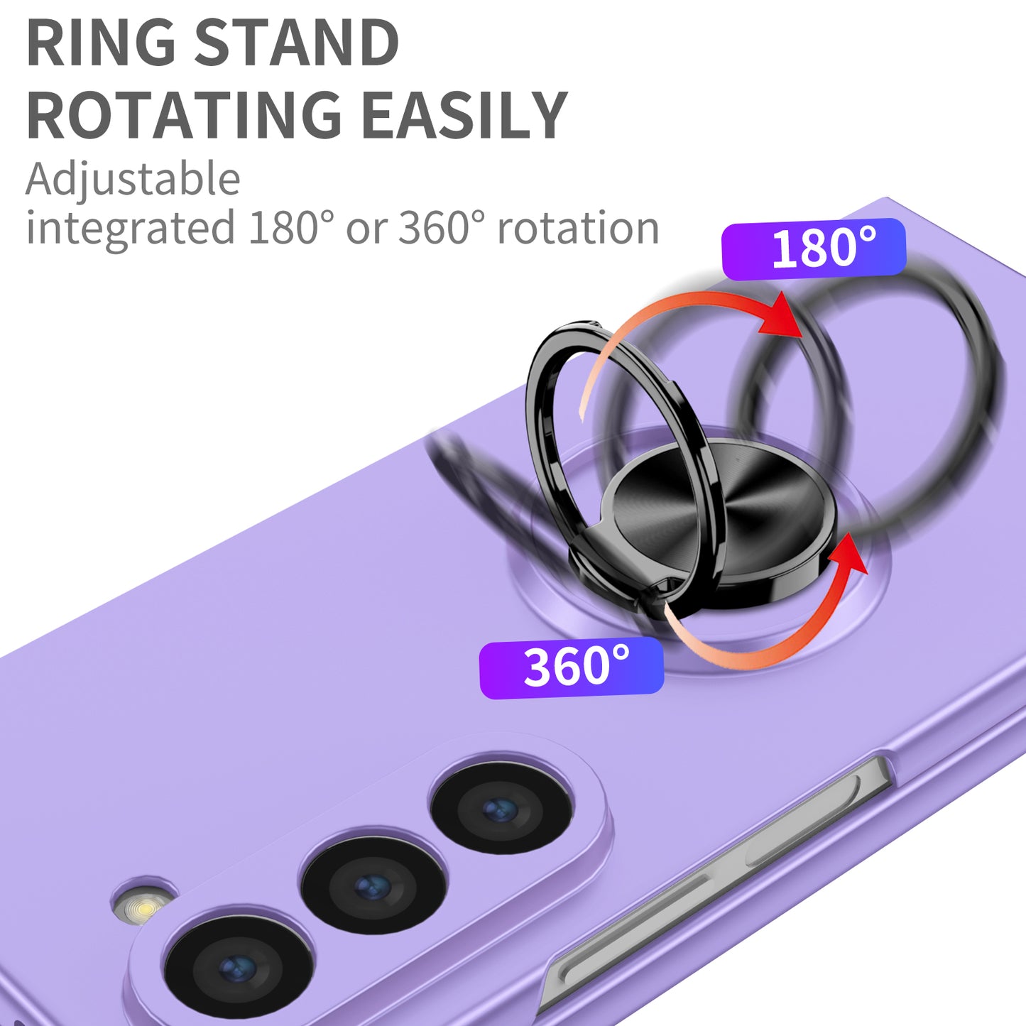 For Samsung Galaxy Z Fold6 5G Case Ring Kickstand PC Phone Cover Support Car Mount - Purple