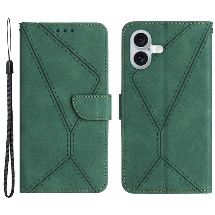 HT05 For iPhone 16 Case Flip Folio Leather Phone Cover with Credit Card Holder - Green