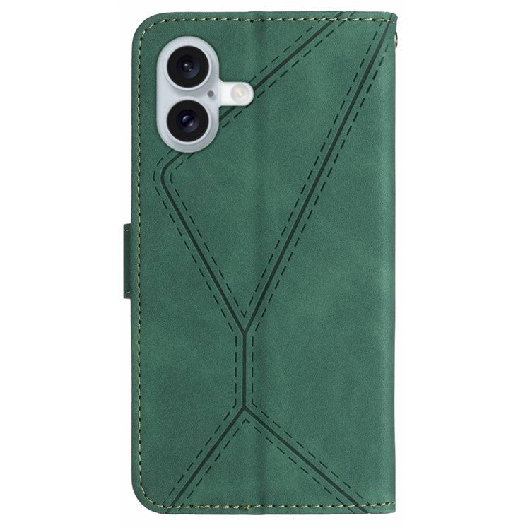 HT05 For iPhone 16 Case Flip Folio Leather Phone Cover with Credit Card Holder - Green