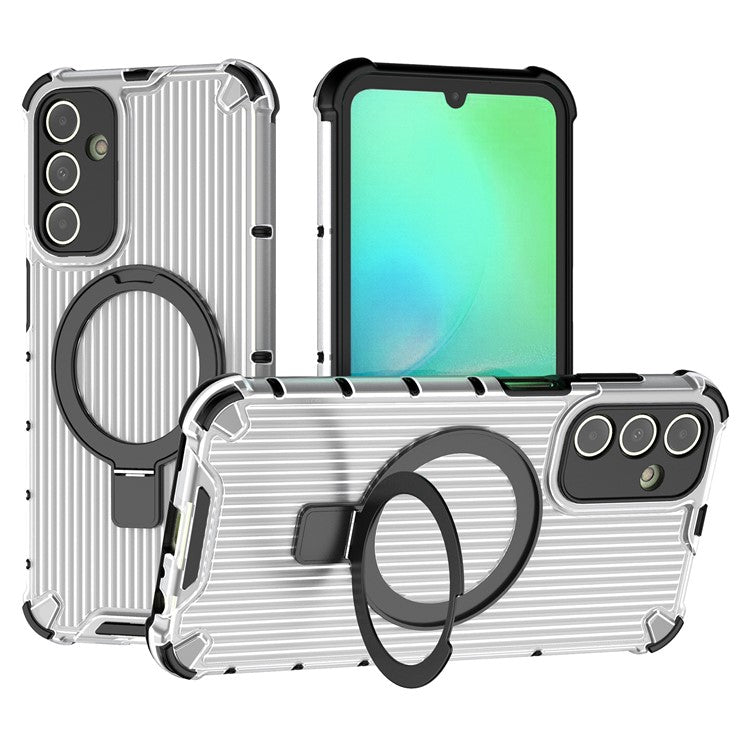 For Samsung Galaxy A15 4G / A15 5G Case Magnetic Kickstand Stripe Design PC+TPU Phone Cover - Transparent