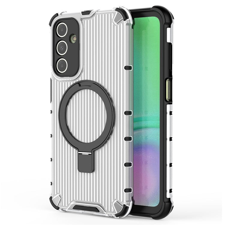 For Samsung Galaxy A15 4G / A15 5G Case Magnetic Kickstand Stripe Design PC+TPU Phone Cover - Transparent