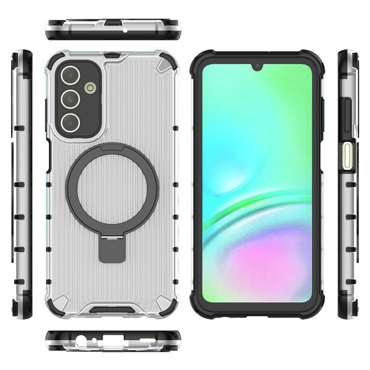 For Samsung Galaxy A15 4G / A15 5G Case Magnetic Kickstand Stripe Design PC+TPU Phone Cover - Transparent