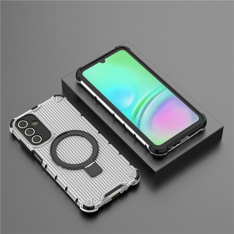 For Samsung Galaxy A15 4G / A15 5G Case Magnetic Kickstand Stripe Design PC+TPU Phone Cover - Transparent