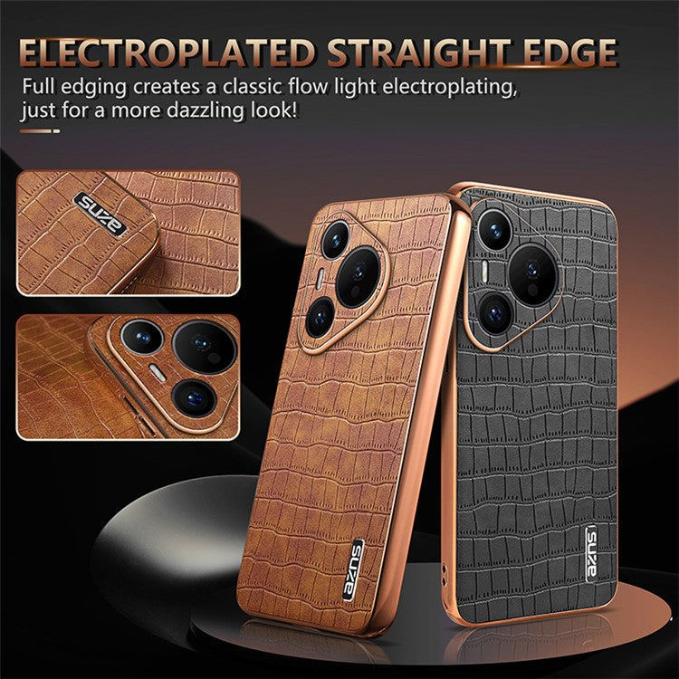 AZNS For Huawei Pura 70 Slim Case Crocodile Texture Leather + TPU Phone Cover - Brown