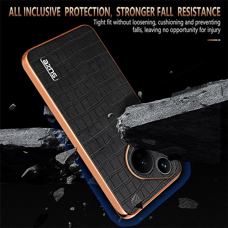 AZNS For Huawei Pura 70 Slim Case Crocodile Texture Leather + TPU Phone Cover - Brown