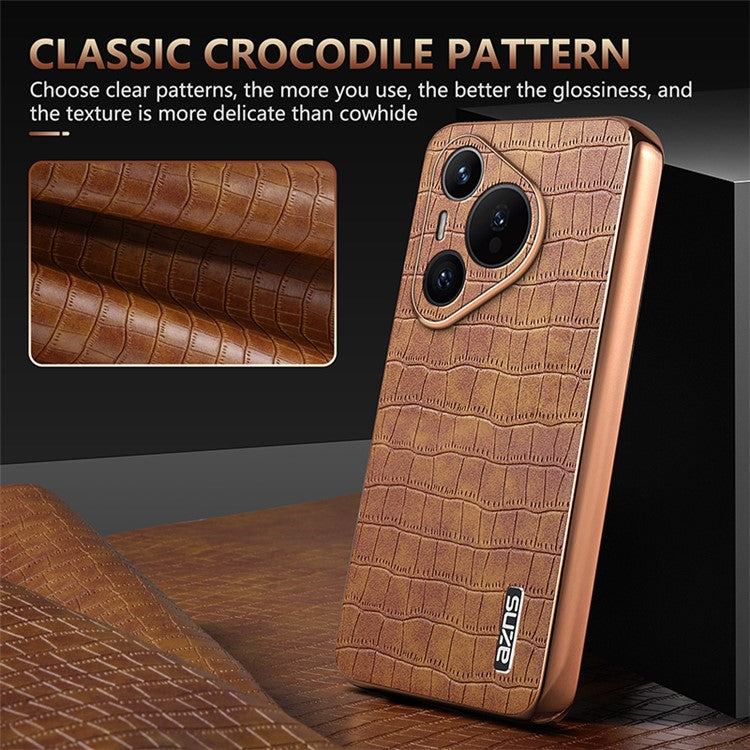 AZNS For Huawei Pura 70 Slim Case Crocodile Texture Leather + TPU Phone Cover - Brown