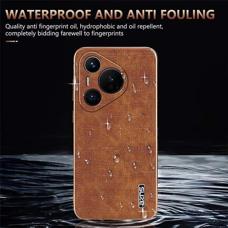 AZNS For Huawei Pura 70 Slim Case Crocodile Texture Leather + TPU Phone Cover - Brown