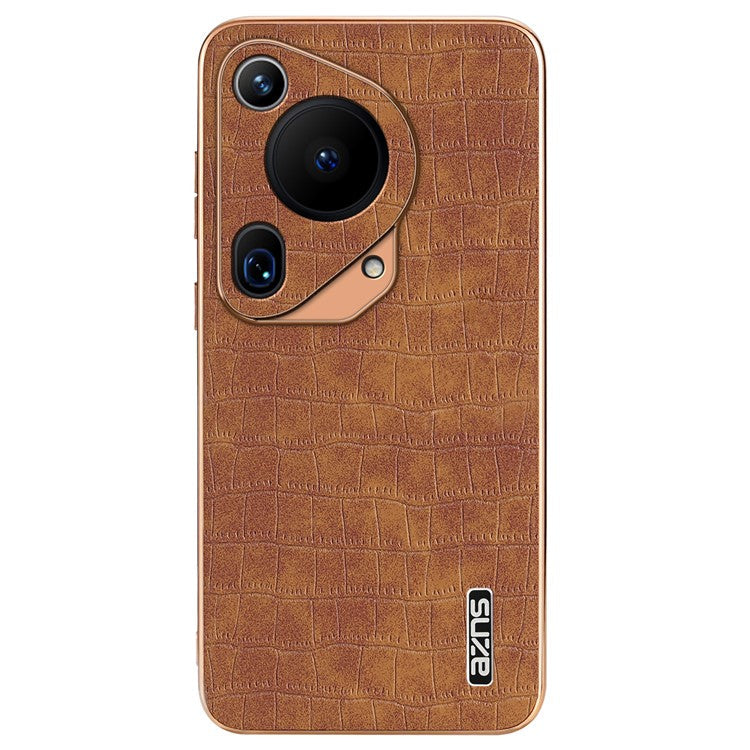 AZNS For Huawei Pura 70 Ultra Case Leather Electroplating Phone Cover Crocodile Pattern Textured - Brown