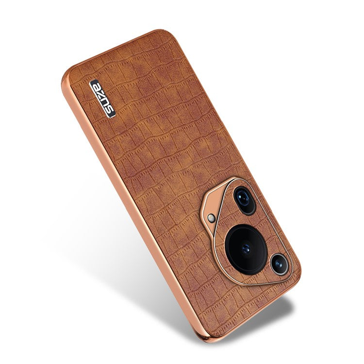 AZNS For Huawei Pura 70 Ultra Case Leather Electroplating Phone Cover Crocodile Pattern Textured - Brown