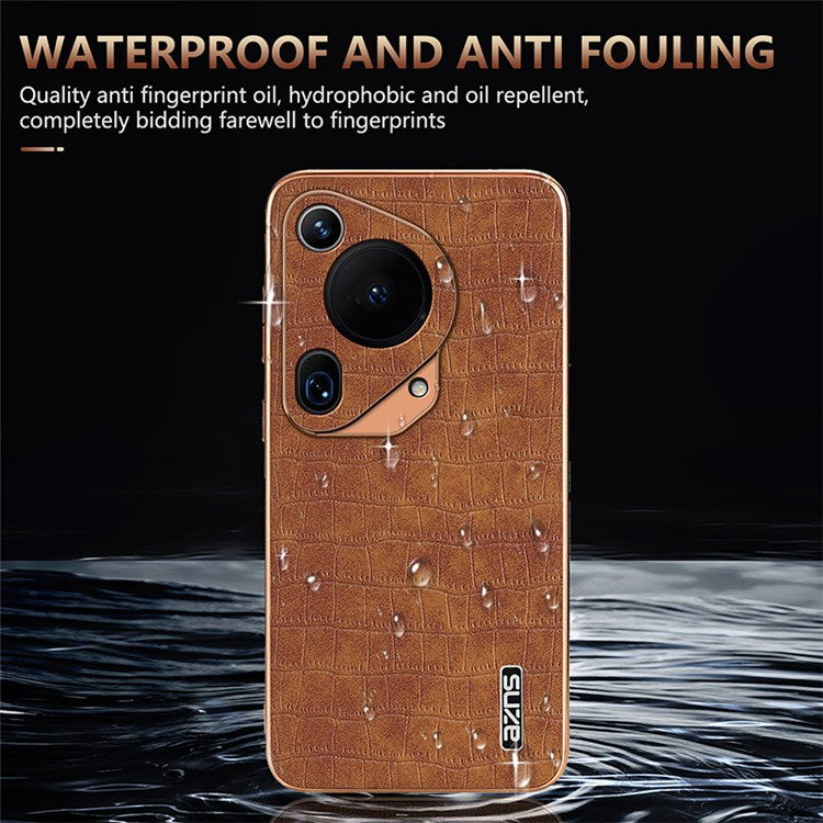 AZNS For Huawei Pura 70 Ultra Case Leather Electroplating Phone Cover Crocodile Pattern Textured - Brown