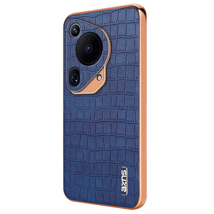 AZNS For Huawei Pura 70 Ultra Case Leather Electroplating Phone Cover Crocodile Pattern Textured - Blue